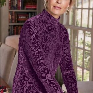 Soft Surroundings Walden Velvet Burnout Turtleneck Size Small Purple Stunning